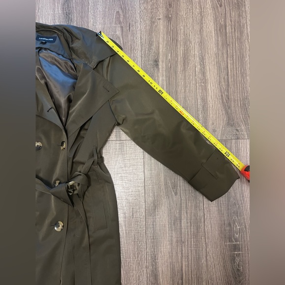 ❌SOLD❌London Fog Military Olive Green Broken Tench Coat Size XL Tortoise Buttons - Picture 10 of 13